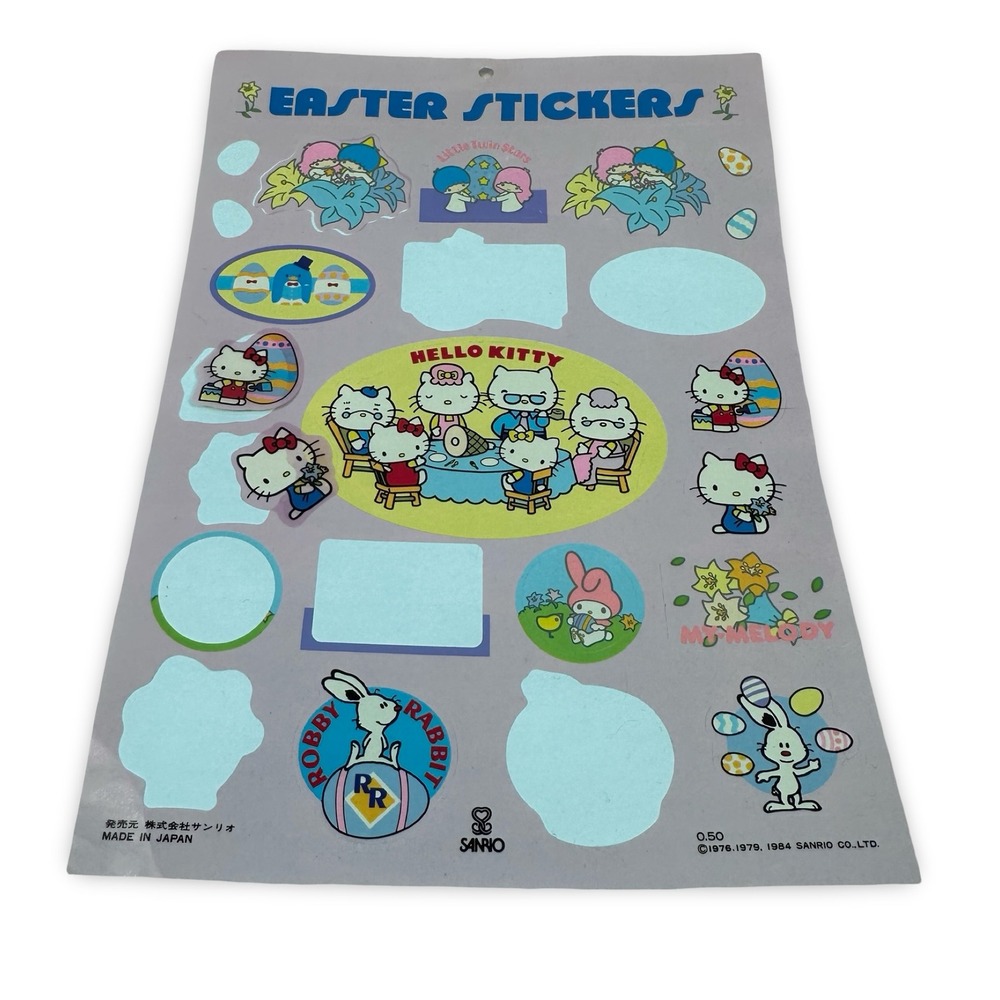Vintage 1984 Sanrio Easter Sticker Sheet Hello Kitty My Melody Made in Japan